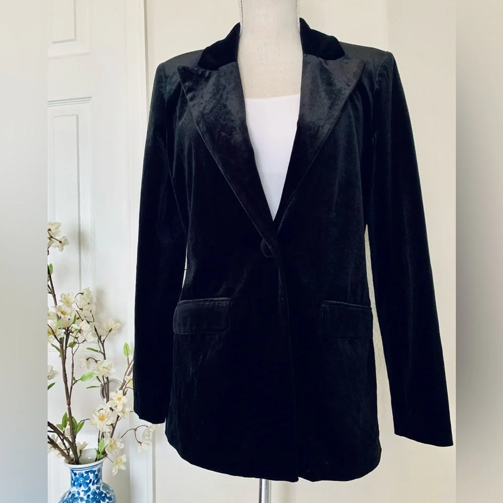 Nine West Cara Santana X Black Velvet Blazer Jacket - Picture 8 of 16